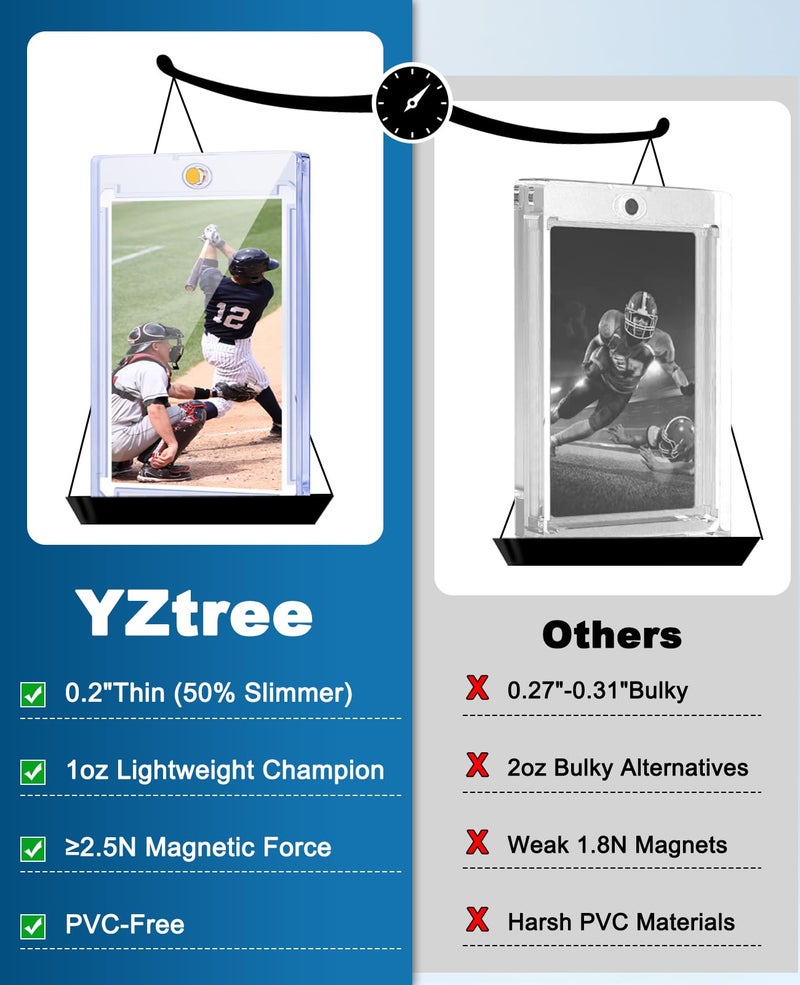YZtree 100ct Magnetic Trading Card Holders: 35pt One Touch Card Holder, U-V Protection Hard Plastic Magnetic Cards Case for Sports Game, Football, Baseball Cards - Image 5