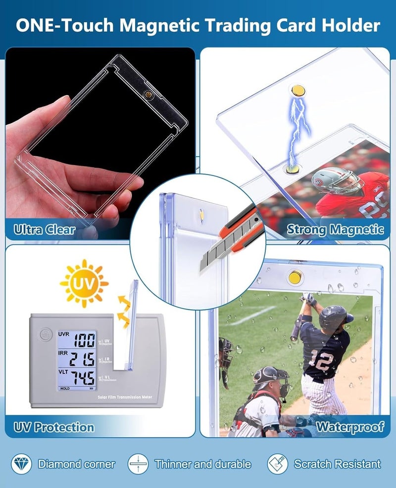 YZtree 100ct Magnetic Trading Card Holders: 35pt One Touch Card Holder, U-V Protection Hard Plastic Magnetic Cards Case for Sports Game, Football, Baseball Cards - Image 4