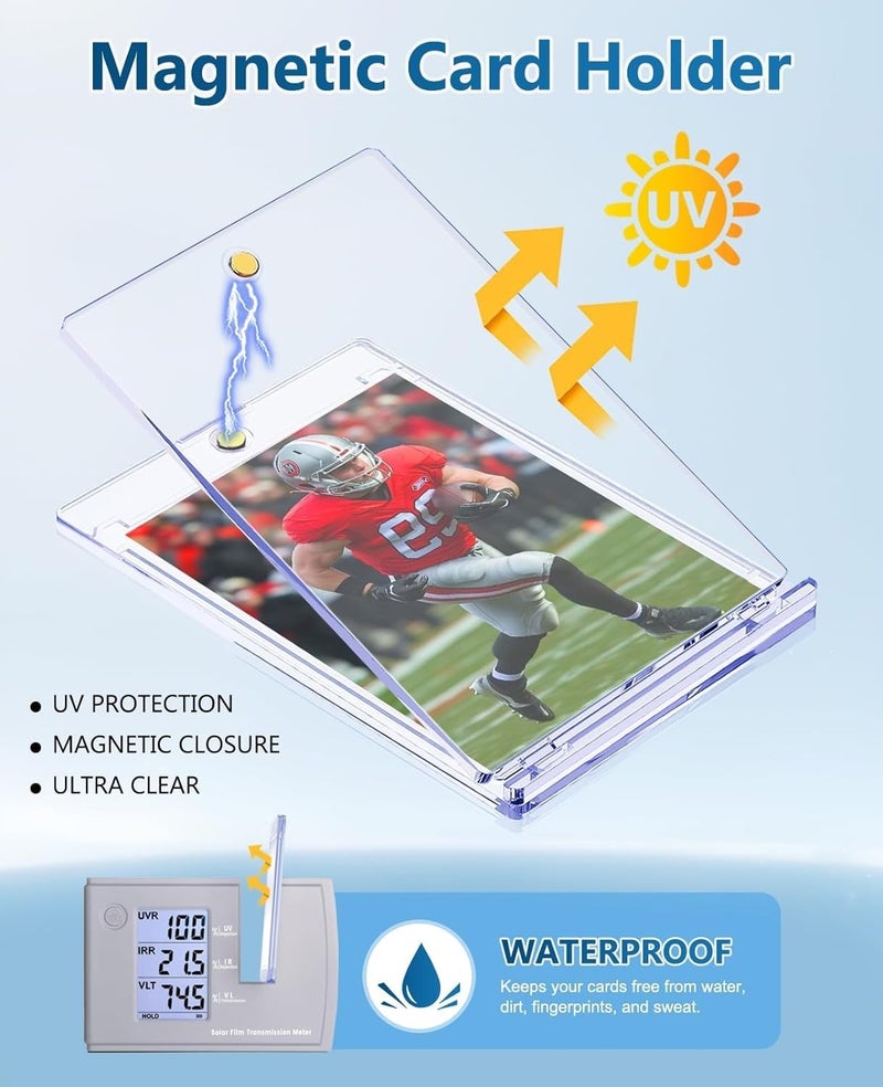 YZtree 100ct Magnetic Trading Card Holders: 35pt One Touch Card Holder, U-V Protection Hard Plastic Magnetic Cards Case for Sports Game, Football, Baseball Cards - Image 3