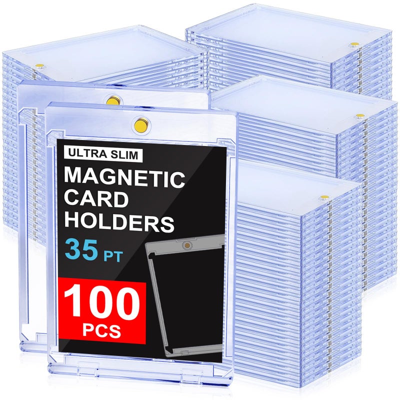 YZtree 100ct Magnetic Trading Card Holders: 35pt One Touch Card Holder, U-V Protection Hard Plastic Magnetic Cards Case for Sports Game, Football, Baseball Cards - Image 1