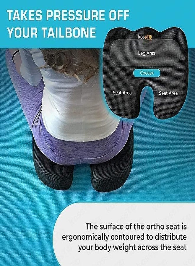 kossto Orthopedic Memory Foam Coccyx Seat Cushion | Tailbone, Sciatica, Lower Back Pain Relief for Office/Home Chair & Wheelchair Sitting Seat | Mesh Grey - Image 3