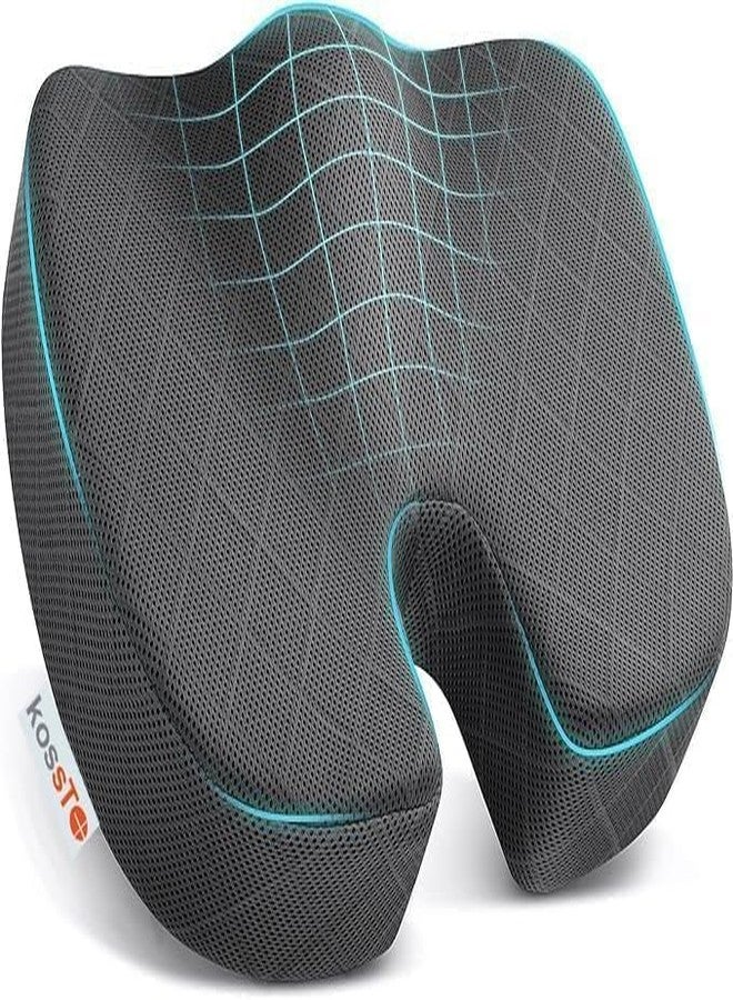 kossto Orthopedic Memory Foam Coccyx Seat Cushion | Tailbone, Sciatica, Lower Back Pain Relief for Office/Home Chair & Wheelchair Sitting Seat | Mesh Grey - Image 1