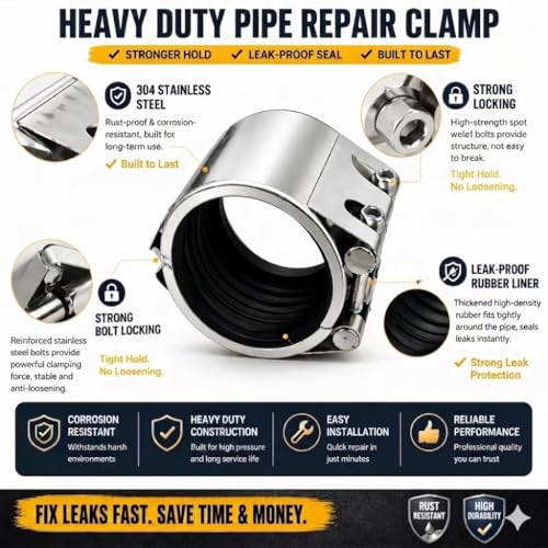 AYCWJZM Pipe Repair Clamp,4 inch(106mm-112mm) Stainless Steel Leak Sealer, Heavy Duty Pipe Leak Repair Kit for Metal & PVC Pipes, for Burst & Crack Water Pipe Emergency Maintenance - Image 4