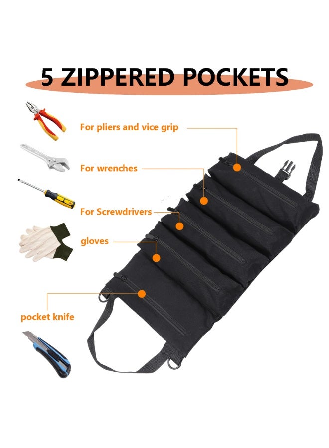 Super Roll Tool Roll, Multi-Purpose Roll Up Tool Bag, Wrench Roll,Canvas Tool Organizer Bucket,Car First Aid Kit Wrap Roll Storage Case,Hanging Tool Zipper Carrier Tote,Car Camping Gear - Image 3