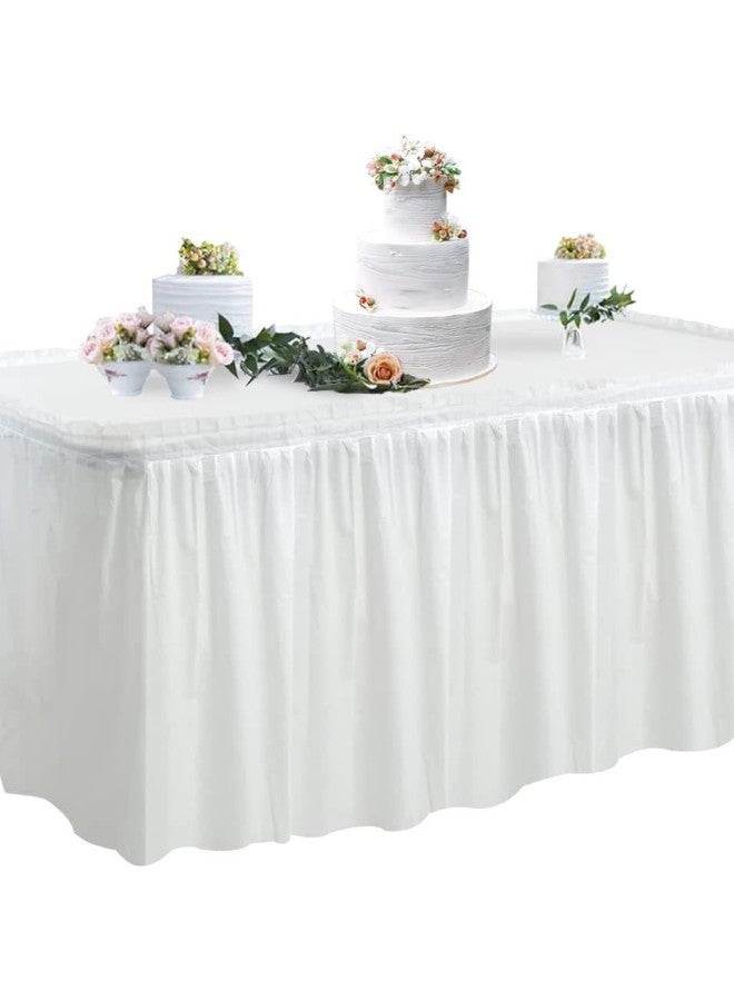 Disposable Rectangular Table Skirt Oil Proof PE Plastic Tablecloth Party Wedding Dessert Table Birthday Party Decoration Supplies-color:white-Specifications: 【 Table Skirt Set 】137*274 tablecloth +430*75cm  - Image 1