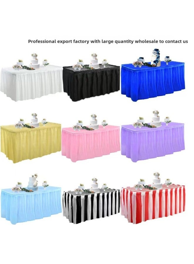 Disposable Rectangular Table Skirt Oil Proof PE Plastic Tablecloth Party Wedding Dessert Table Birthday Party Decoration Supplies-color:white-Specifications: 【 Table Skirt Set 】137*274 tablecloth +430*75cm  - Image 2