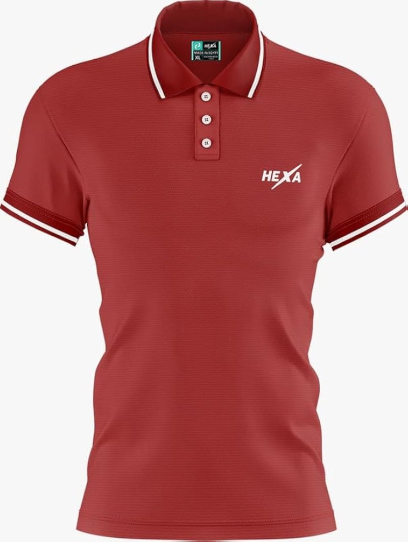 HEXA Hexa Polo Line 601 Short Sleeve Polo Shirt for Men &amp; Women - Dry-Fit, Anti-Bacterial, 100% Polyester- Red - Size - 4XL 121000-Red- Size -4XL