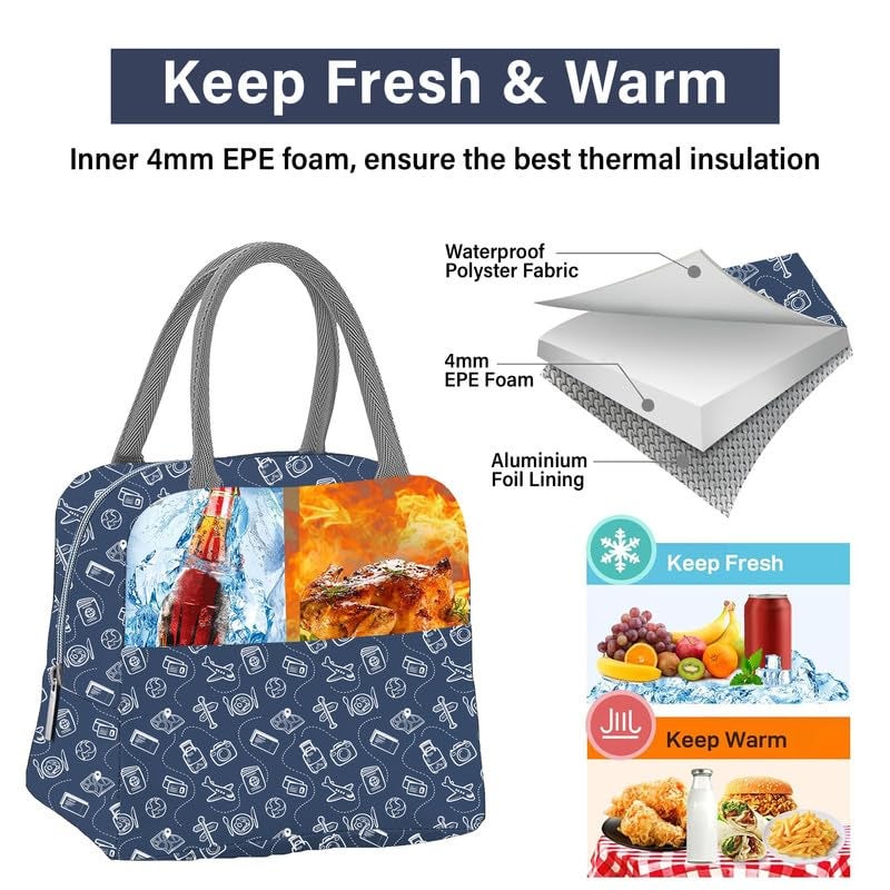 Myfav MY FAV Insulated Lunch Bag Thermal Cool Bag for Adults Men Women Kids Drinks Picnic Beach School Office Work Tote & Lunch Box Holder Cooler Food Digitally Printed Design (Multicolor 4 Travel Print) - Image 2