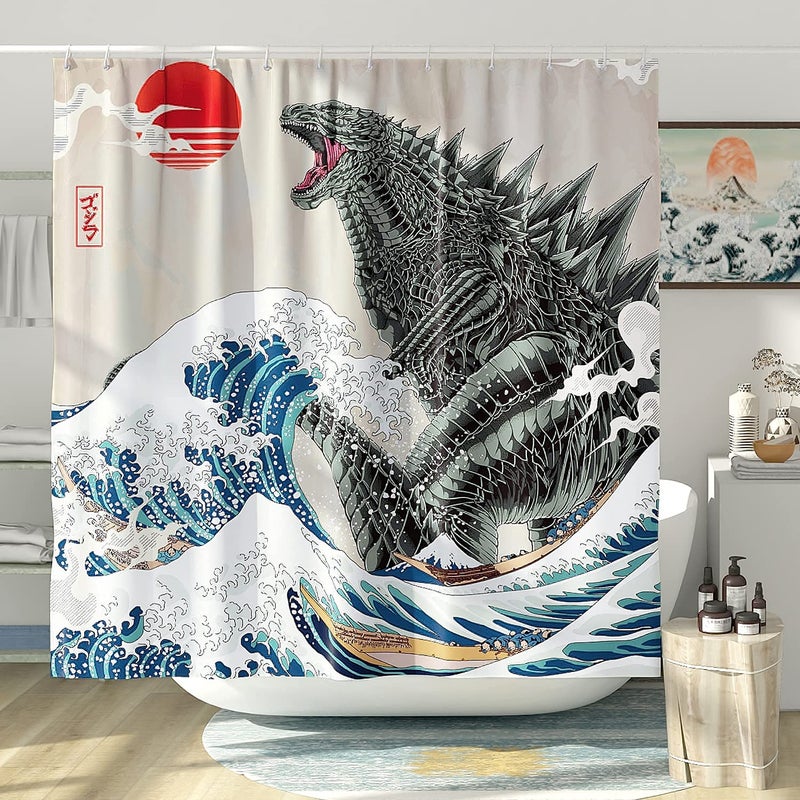 DESIHOM Funny Shower Curtain Set, Fun Anime Monster Shower Curtains for Bathroom Cool Asian Japanese Bathroom Decor Polyester Fabric-72" x 72" - Image 2