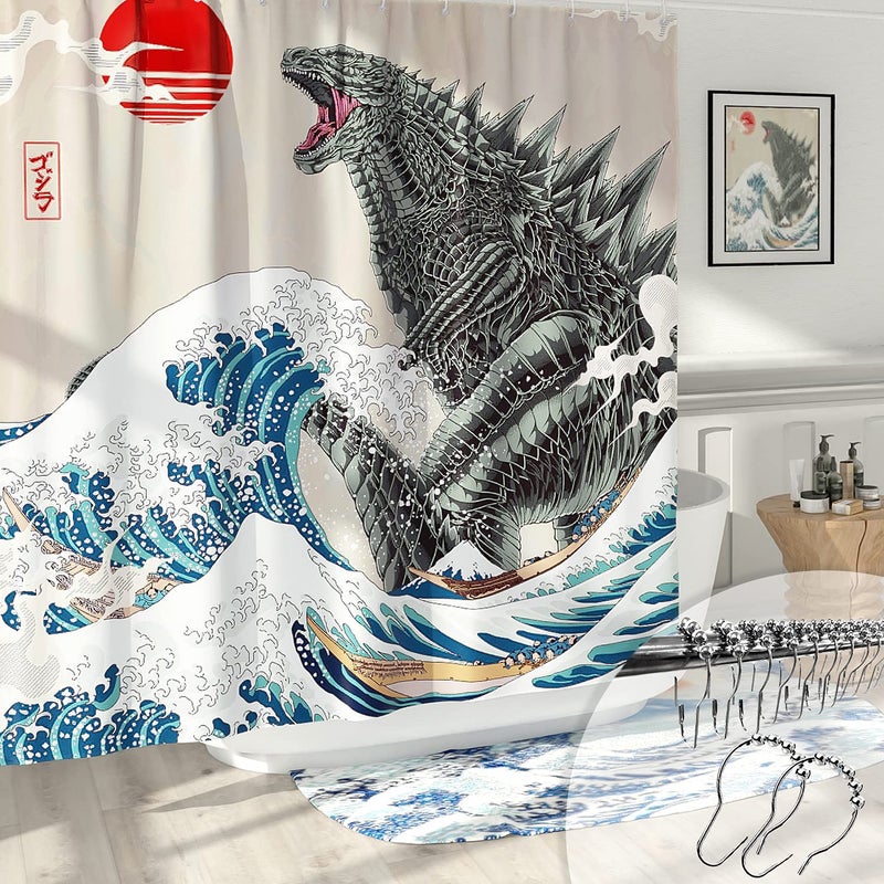 DESIHOM Funny Shower Curtain Set, Fun Anime Monster Shower Curtains for Bathroom Cool Asian Japanese Bathroom Decor Polyester Fabric-72" x 72" - Image 1