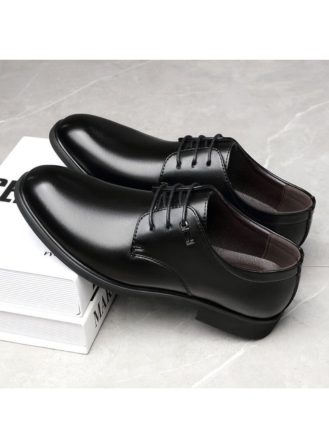 Beioutu Leather Shoes For Men, Business Formal Shoes, Wedding And Workplace Low-top Wear-resistant Lace-up Shoes, 173 Black, Size 41 - Image 3