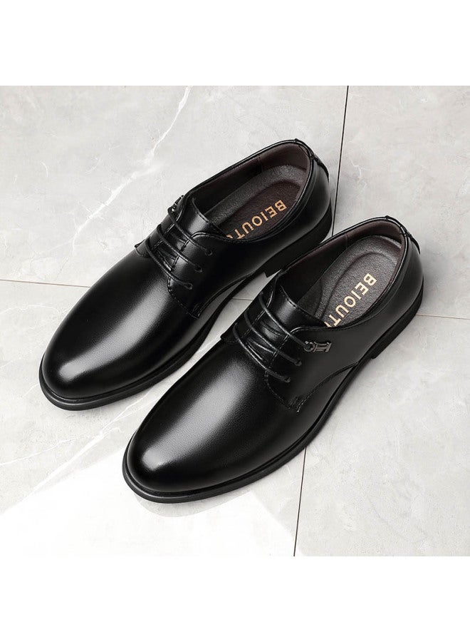 Beioutu Leather Shoes For Men, Business Formal Shoes, Wedding And Workplace Low-top Wear-resistant Lace-up Shoes, 173 Black, Size 41 - Image 4