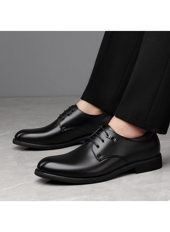 Beioutu Leather Shoes For Men, Business Formal Shoes, Wedding And Workplace Low-top Wear-resistant Lace-up Shoes, 173 Black, Size 41 - Image 5