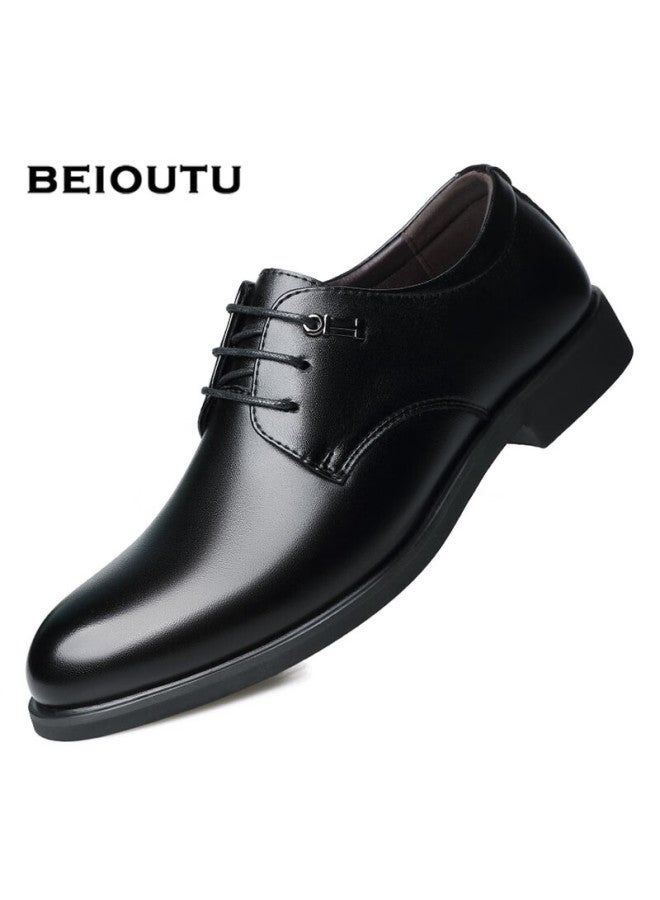 Beioutu Leather Shoes For Men, Business Formal Shoes, Wedding And Workplace Low-top Wear-resistant Lace-up Shoes, 173 Black, Size 41 - Image 1