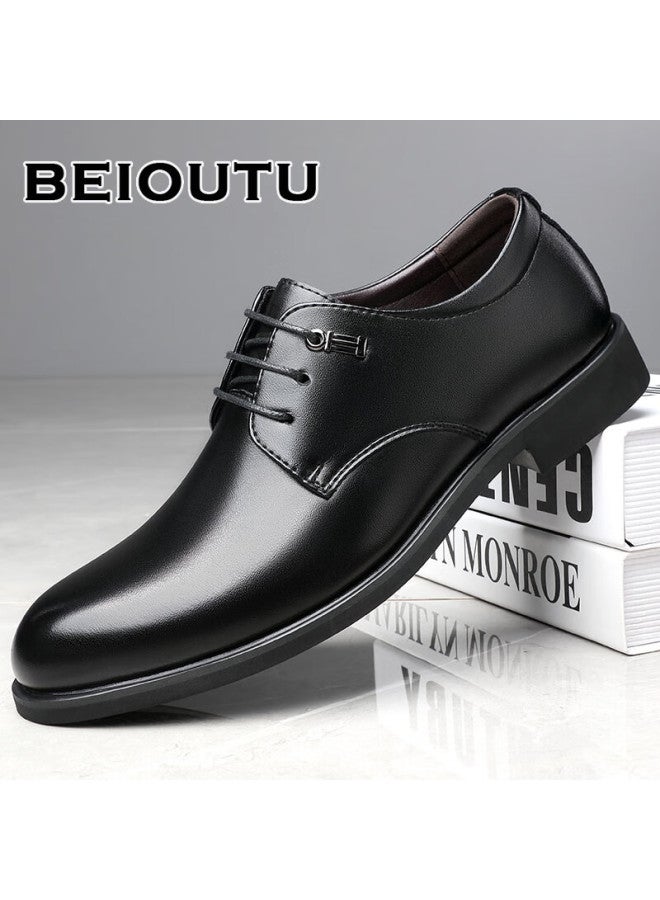 Beioutu Leather Shoes For Men, Business Formal Shoes, Wedding And Workplace Low-top Wear-resistant Lace-up Shoes, 173 Black, Size 41 - Image 2