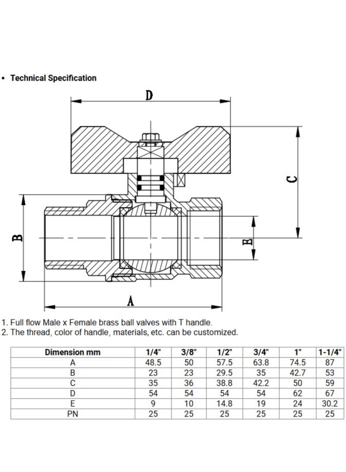 Double-lin 1" Brass Ball Valve, Aluminium Handle, Nickel Plated  - Image 2
