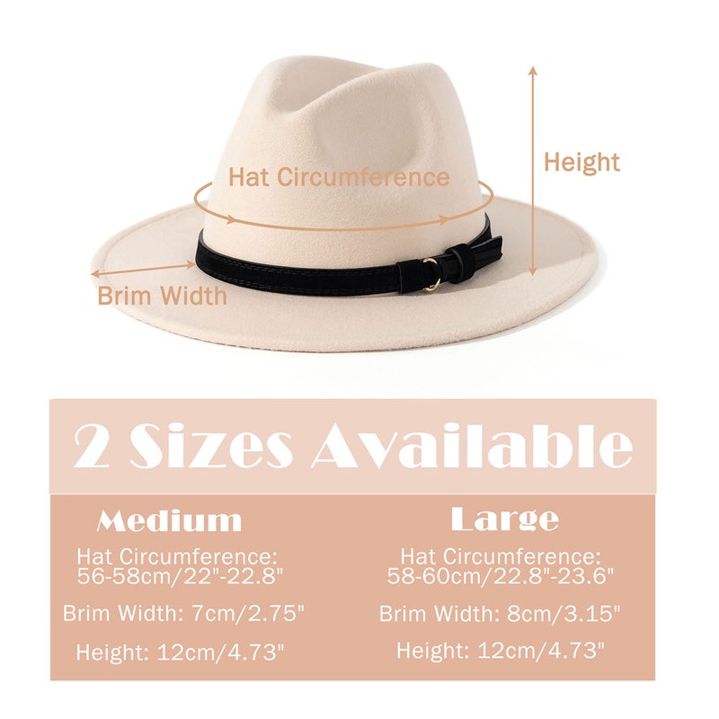 Lisianthus Men & Women Vintage Wide Brim Fedora Hat with Belt Buckle (Black Belt-Creamy, Large) - Image 4