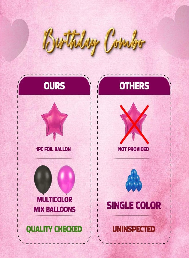 Decofy Premium Pink & Black Theme 26 Pcs Birthday Decoration Kit | Elegant Pink Black Balloon & Banner Birthday Decoration With Foil Balloons - Image 3