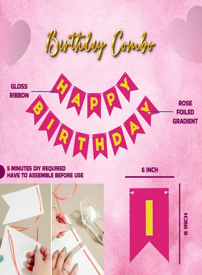 Decofy Premium Pink & Black Theme 26 Pcs Birthday Decoration Kit | Elegant Pink Black Balloon & Banner Birthday Decoration With Foil Balloons - Image 4