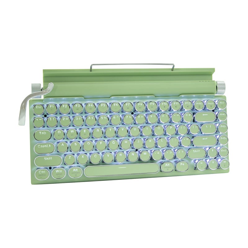 Adventurers Retro Typewriter-Style Mechanical Keyboard, 83 Keys, 75% Compact Layout, Bluetooth 5.0 and Wired, Hot-Swappable Blue Switch, White Backlit for Windows/Mac/iPad/PC/Laptop (Mint Green) - Image 1