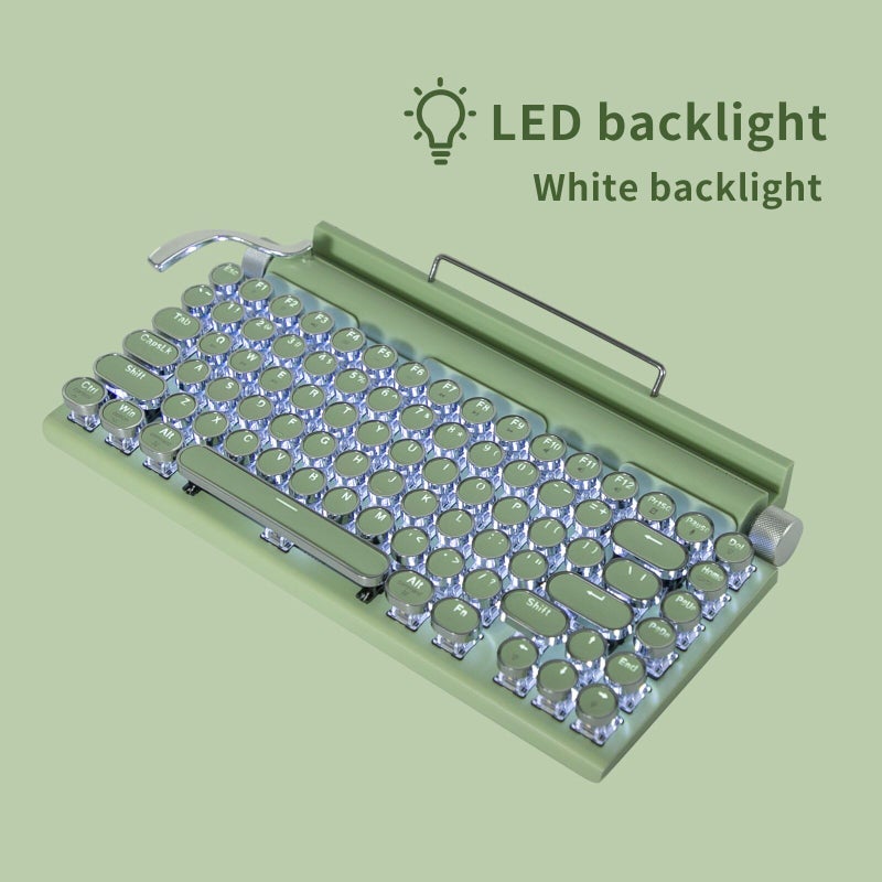 Adventurers Retro Typewriter-Style Mechanical Keyboard, 83 Keys, 75% Compact Layout, Bluetooth 5.0 and Wired, Hot-Swappable Blue Switch, White Backlit for Windows/Mac/iPad/PC/Laptop (Mint Green) - Image 3