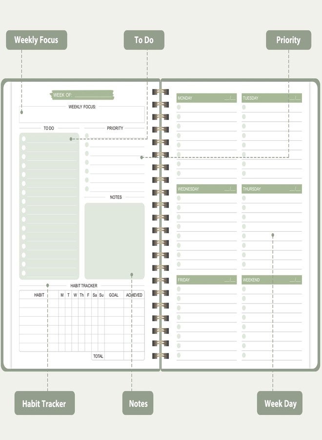 VALOME Undated Planner, Weekly Planner To Do List Notebook with Goal, Organizer & Habit Tracker, A5 Daily Planner with Spiral Binding, Ideal for Office School Suppies - Image 2