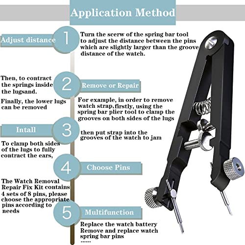 LFGKeng Spring bar pliers tool, Watchband Pliers with Robust 8 Pins, 6825 Spring Bar Tweezer Tool, for Watch Spring Bar Pins Removement and Replacement, Watch Wrist Bands Strap Removal Repair Fix Kit - Image 3