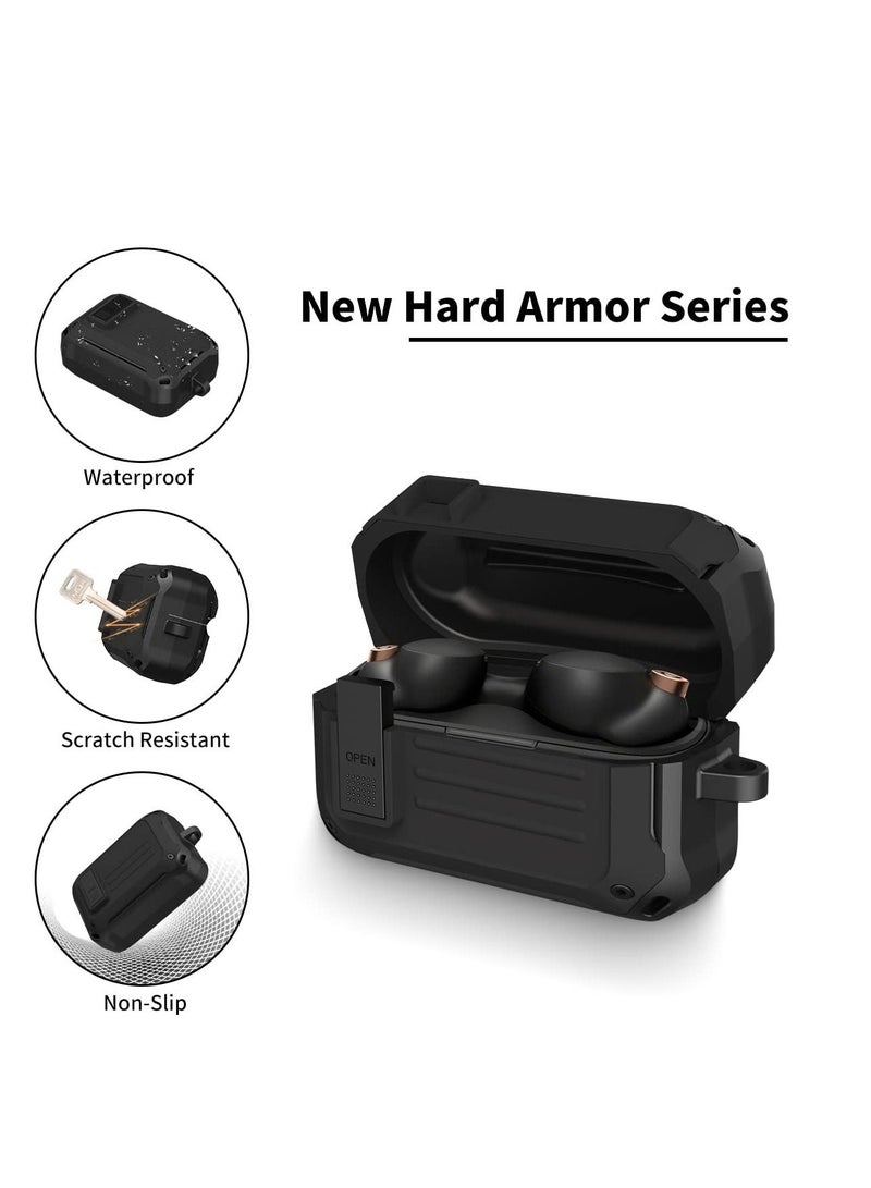 KASTWAVE Secure Lock Case for Sony WF 1000XM4, Shock-Absorbing Protective Cover Military Armor Series Full-Body Scratch Resistant Hard Shell with Keychain (Black)  - Image 1