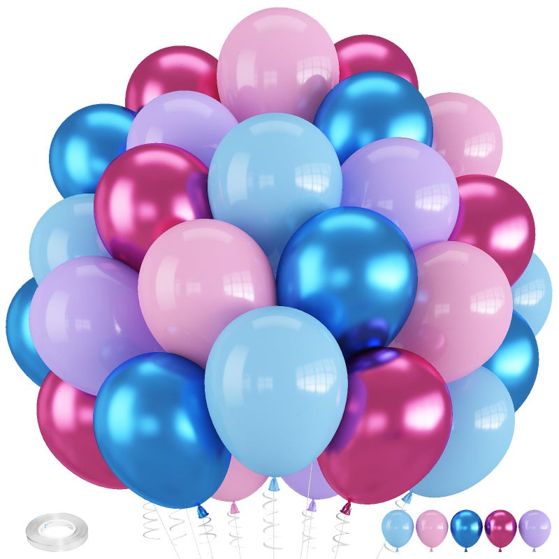 Froova Pink and Blue Balloons 12 Inch Macaron and Metallic Blue Pink Party Balloons for Gender Reveal Baby Shower Bridal Shower Summer Hawaiian Luau Birthday Party Decorations - Image 3