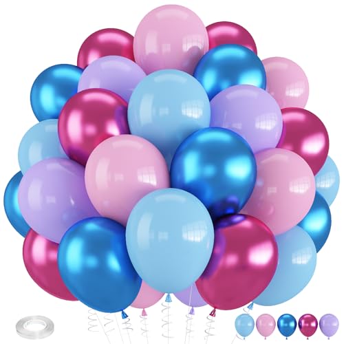 Froova Pink and Blue Balloons 12 Inch Macaron and Metallic Blue Pink Party Balloons for Gender Reveal Baby Shower Bridal Shower Summer Hawaiian Luau Birthday Party Decorations - Image 1
