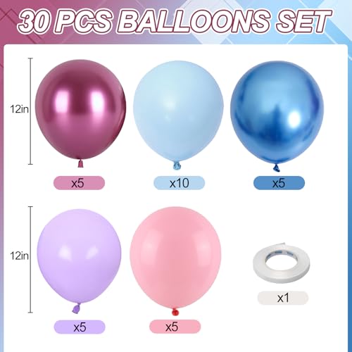 Froova Pink and Blue Balloons 12 Inch Macaron and Metallic Blue Pink Party Balloons for Gender Reveal Baby Shower Bridal Shower Summer Hawaiian Luau Birthday Party Decorations - Image 5