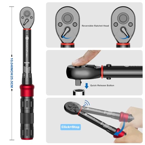 SUERCUP 1/4-Inch Drive Click Torque Wrench, 18 PCS Bike Torque Wrench Set 3-25Nm, Dual-Direction Adjustable 72 Tooth Click Torque Wrench, Used for Bicycle Maintenance - Image 5