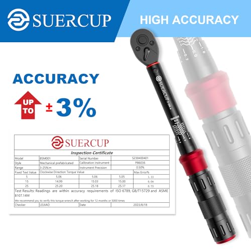 SUERCUP 1/4-Inch Drive Click Torque Wrench, 18 PCS Bike Torque Wrench Set 3-25Nm, Dual-Direction Adjustable 72 Tooth Click Torque Wrench, Used for Bicycle Maintenance - Image 2