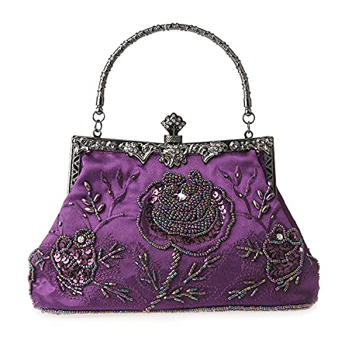 DA BODAN Womens Vintage Floral Beaded Rhinestone Embroidery Clutch Sequin Crossbody Bag Evening Handbag for Bridal Wedding Party Prom - Image 1