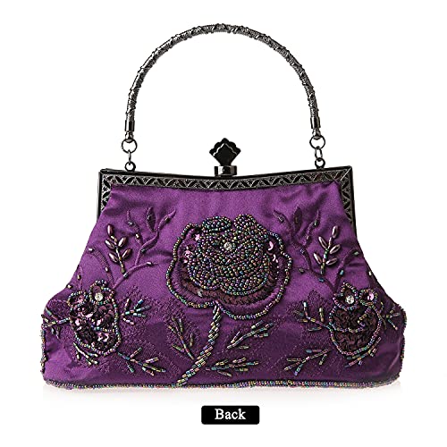 DA BODAN Womens Vintage Floral Beaded Rhinestone Embroidery Clutch Sequin Crossbody Bag Evening Handbag for Bridal Wedding Party Prom - Image 2