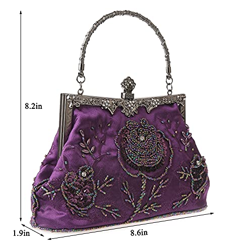 DA BODAN Womens Vintage Floral Beaded Rhinestone Embroidery Clutch Sequin Crossbody Bag Evening Handbag for Bridal Wedding Party Prom - Image 3