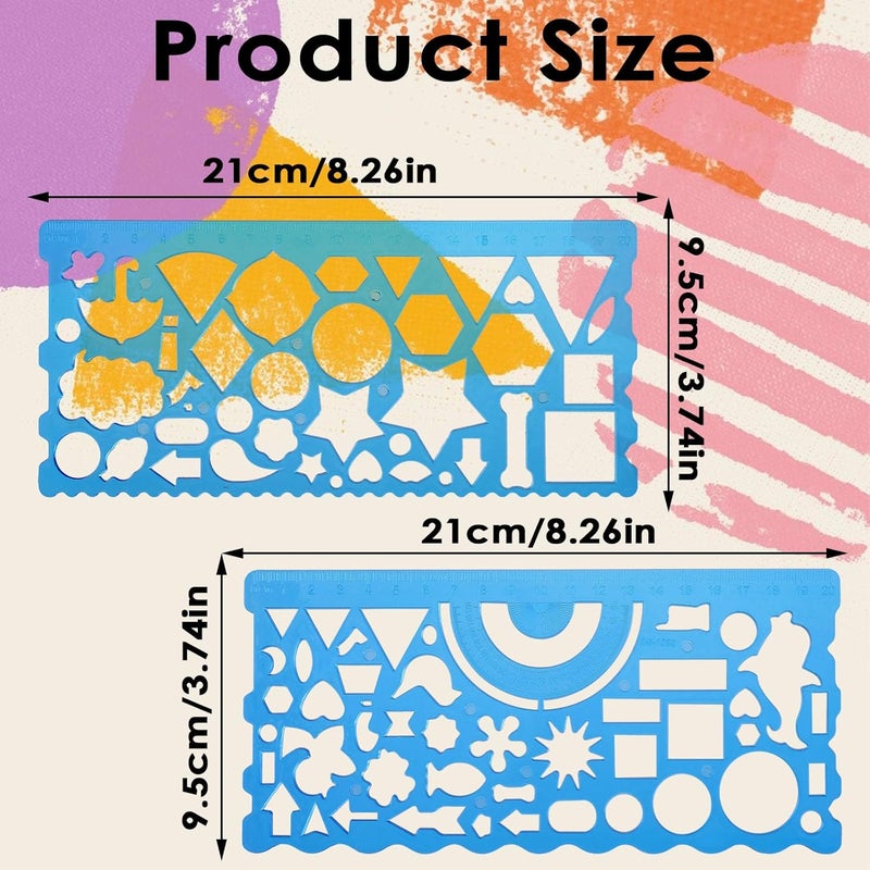2 Pcs Geometric Drawings Templates, Multi-shaped Drafting Stencils, Plastic Measuring Templates Rulers Clear Drawing Triangle Tool Protractor Set for Studying Designing Office(Blue) - Image 2