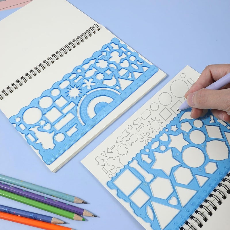 2 Pcs Geometric Drawings Templates, Multi-shaped Drafting Stencils, Plastic Measuring Templates Rulers Clear Drawing Triangle Tool Protractor Set for Studying Designing Office(Blue) - Image 5