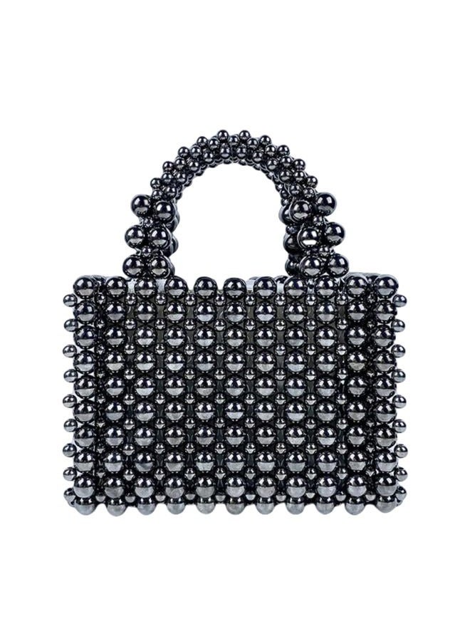 HIPIHOM Pearl Bag, Acrylic Handheld Beaded Handmade Women's Bag, Pearl Clutch Purse Handheld Small Square Handbag for Women Party (Black) - Image 1