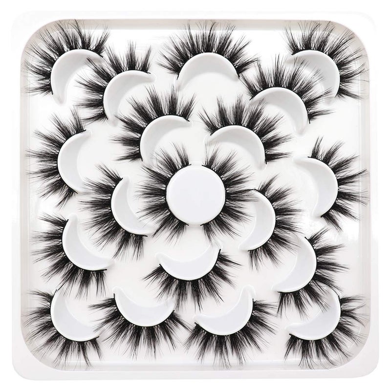 Losha False Eyelashes 10 Pairs Wispy Faux Mink Lashes Soft 3D Volume Fake Eyelashes Handmade Reusable False Lashes Dramatic Long Eye Lashes Pack Glam