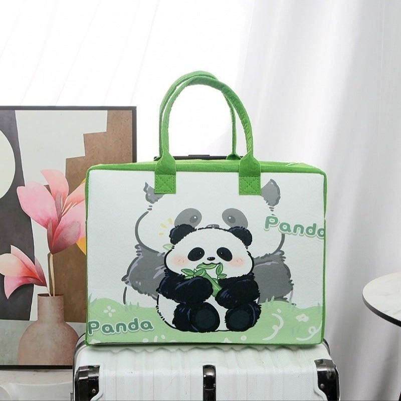 Felt Storage Cartoon Travel Bag Large Capacity Essential Storage Bag for Going Out Luggage Bag Trolley Case Can Be Used as a Suitcase 4030 green flower panda