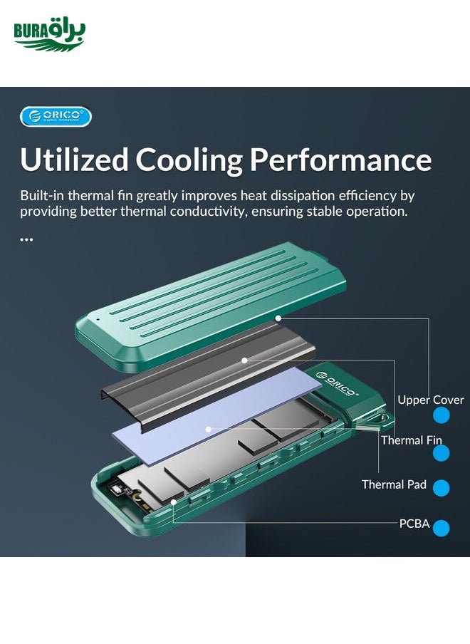 BURAQ ORICO MM2C3-GR USB3.1 Gen1 Type-C 6Gbps M.2 SATA SSD Enclosure(Green)  - Image 4