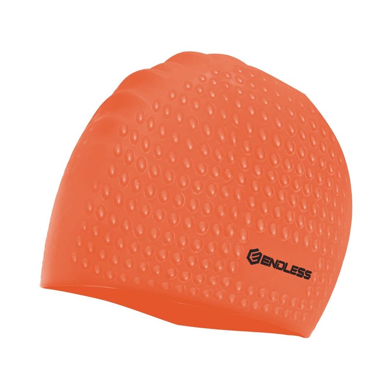 Endless EL1021 Comfortable Silicon Swimming Cap with Bubble Design | Orange | Material : Silicon | Elastic Waterproof Swimming Cap for Long and Short Hair with Thicker Edge | For Adults, Women and Men - Image 1
