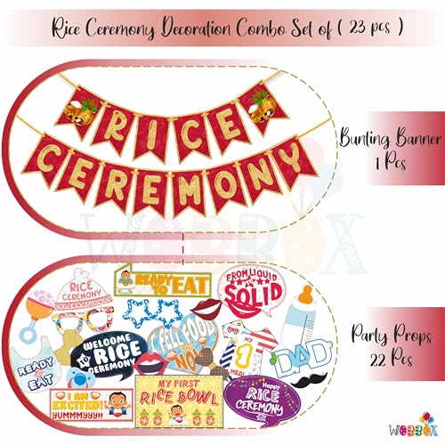 WOBBOX Annaprashan Party Props with Rice Ceremony Red & Golden Gliter Bunting Banner, Annaprashan Party Decoration (23 Pcs Combo) - Image 2