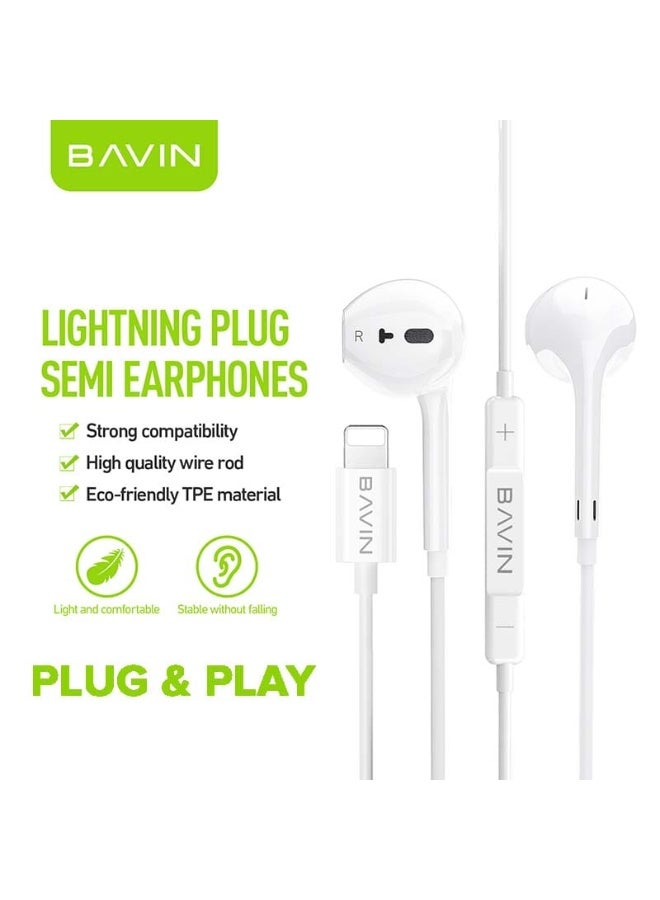 Bavin HX860 Hi-Fi Wired Earphones for iPhone Series with Stereo Sound & Storage Bag White - Image 2
