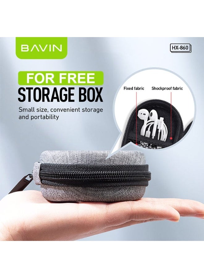 Bavin HX860 Hi-Fi Wired Earphones for iPhone Series with Stereo Sound & Storage Bag White - Image 3