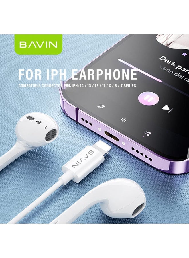Bavin HX860 Hi-Fi Wired Earphones for iPhone Series with Stereo Sound & Storage Bag White - Image 4