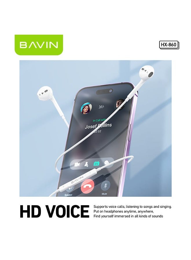 Bavin HX860 Hi-Fi Wired Earphones for iPhone Series with Stereo Sound & Storage Bag White - Image 5