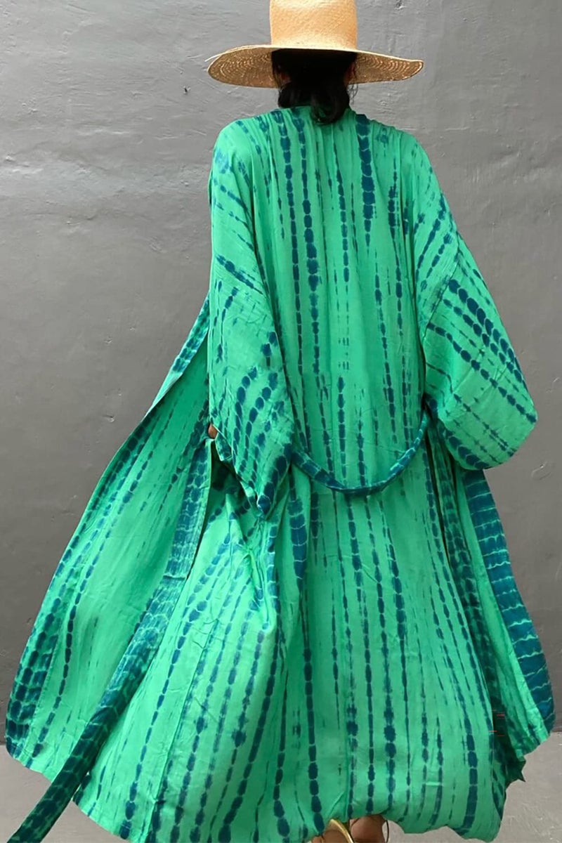 YouKD Women's Bohemian Cardigan Maxi Dress Beach Coverup Robe Long Kimono Robs One Size E Green - Image 3