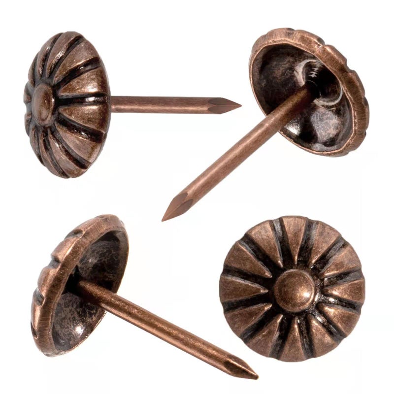 Homdire Upholstery Tacks for Decorative Furniture Tacks Nails for Upholstery Decorative 716 Inch Upholstery Nails for Furniture DIY Decorative Daisy Upholstery Tacks Red Copper100PCS